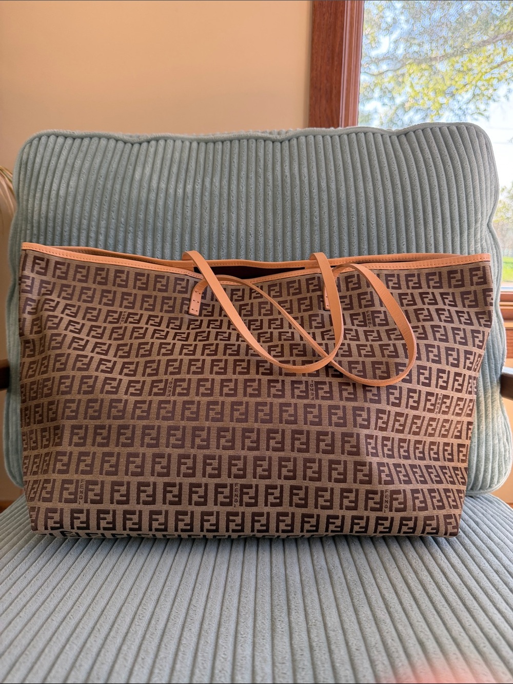 Fendi Brown FF Logo Tote with Inside Pouch